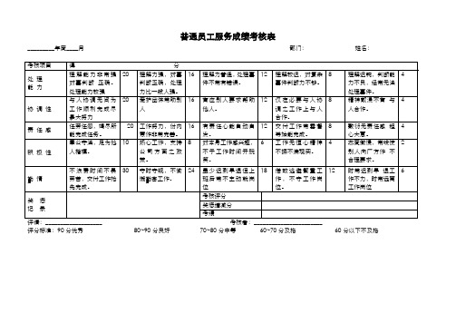 普通员工服务成绩考核