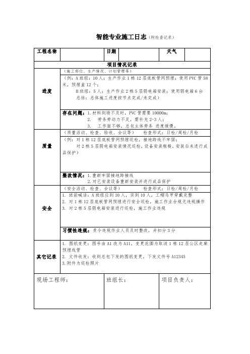 智能专业施工日志模板