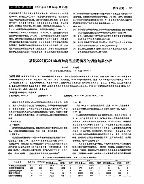 某院2009至2011年麻醉药品应用情况的调查结果分析