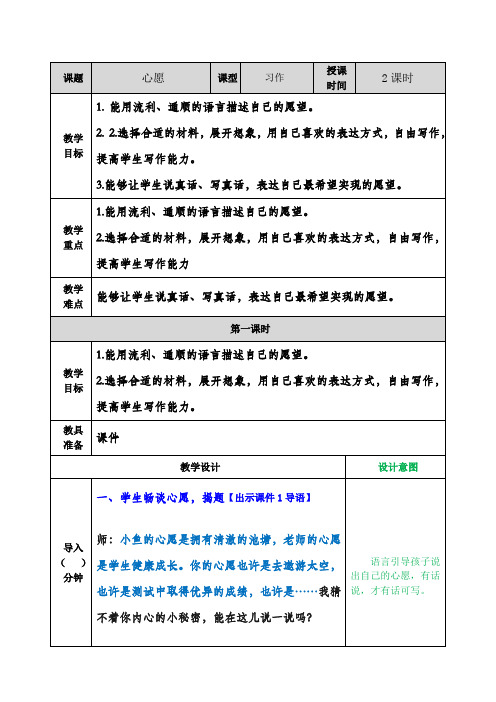 2021年春部编版六年级语文下册第四单元习作：心愿教案表格式+教学设计+学案