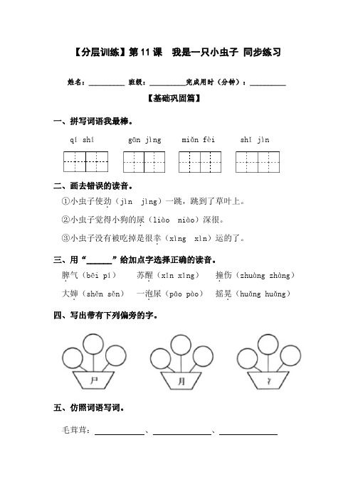 二年级语文下册第11课我是一只小虫子练习(含答案)