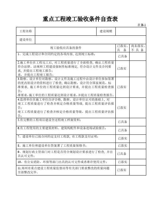 重点工程竣工验收条件自查表