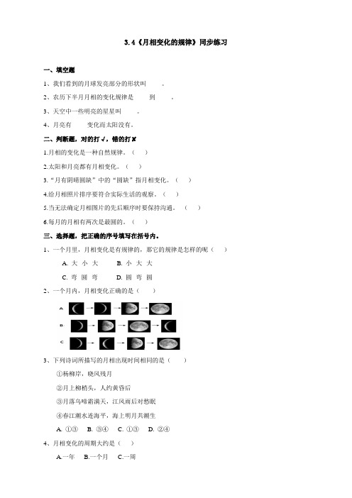 最新教科版科学三年级下册《月相变化的规律》练习