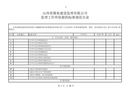 山西省煤炭建设监理有限公司标准规范汇总