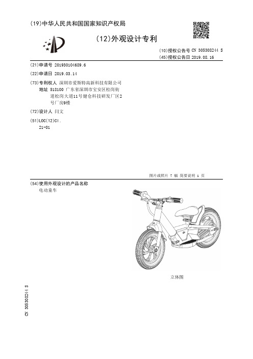 【CN305308244S】电动童车【专利】