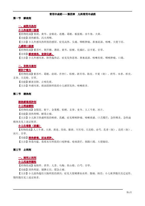 中药学专业知识二 常用中成药 第四章 儿科常用中成药