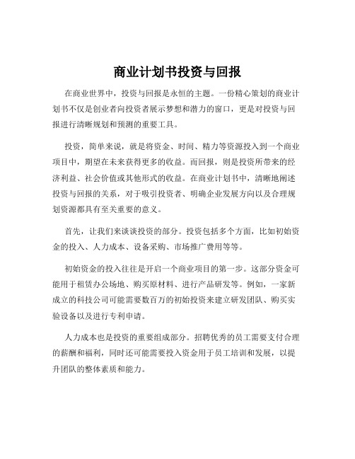 商业计划书投资与回报