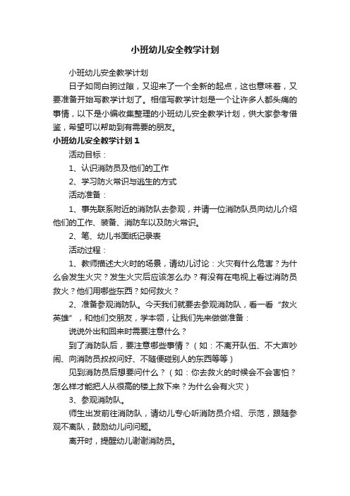 小班幼儿安全教学计划