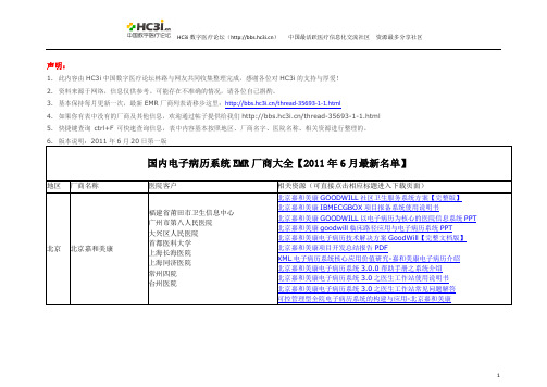 【电子版】国内电子病历系统EMR厂商大全【2011年6月最新名单】