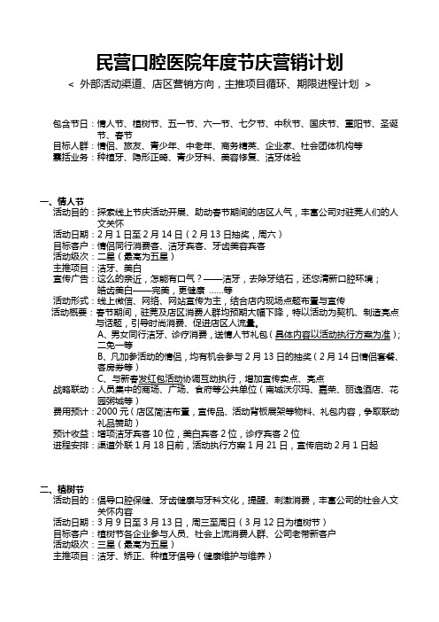 民营口腔医院年度节庆营销计划