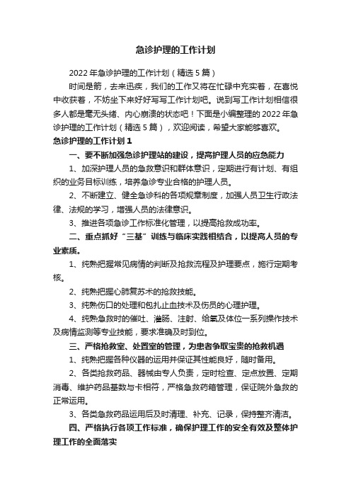 2022年急诊护理的工作计划（精选5篇）