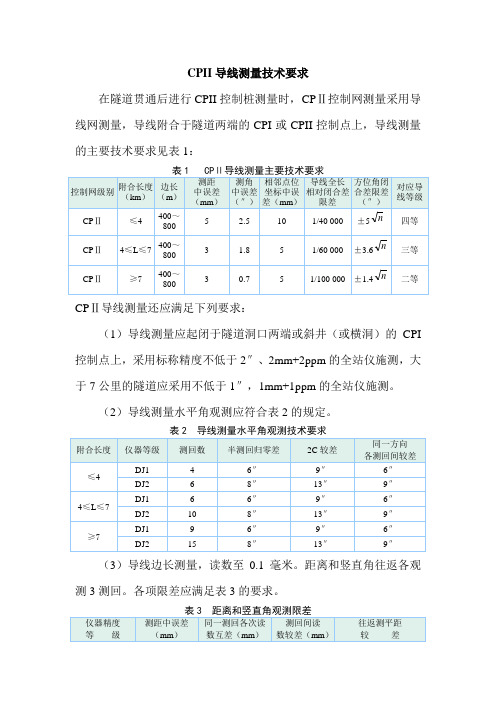 CPII导线测量技术要求