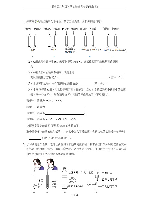 浙教版九年级科学实验探究专题(无答案)