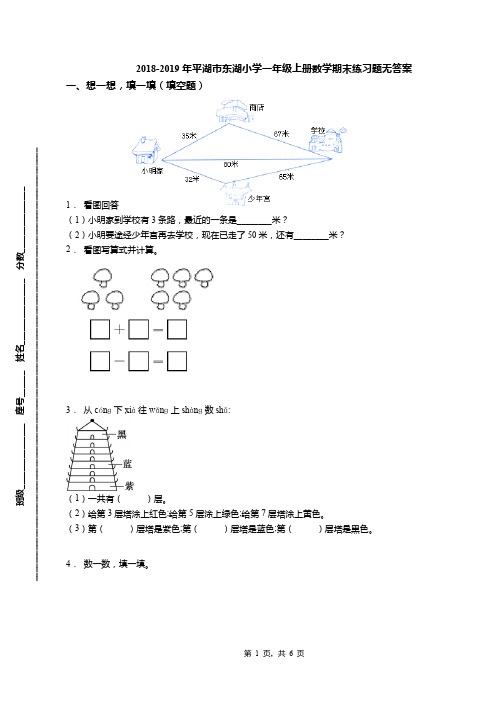 2018-2019年平湖市东湖小学一年级上册数学期末练习题无答案