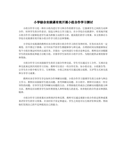 小学综合实践课有效开展小组合作学习探讨