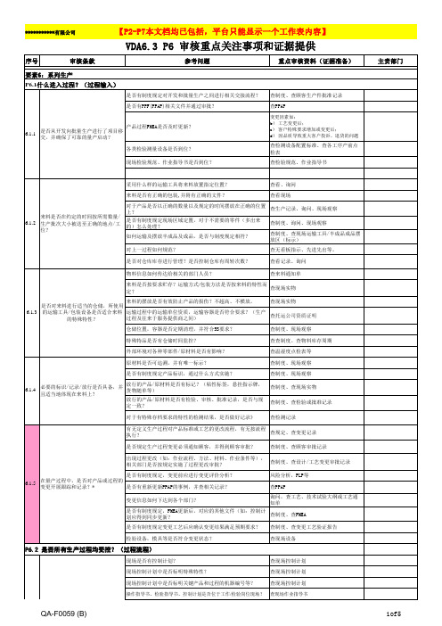 VDA6.3-2016过程审核重点关注事项和证据提供清单