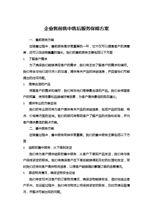 企业售前售中售后服务保障方案