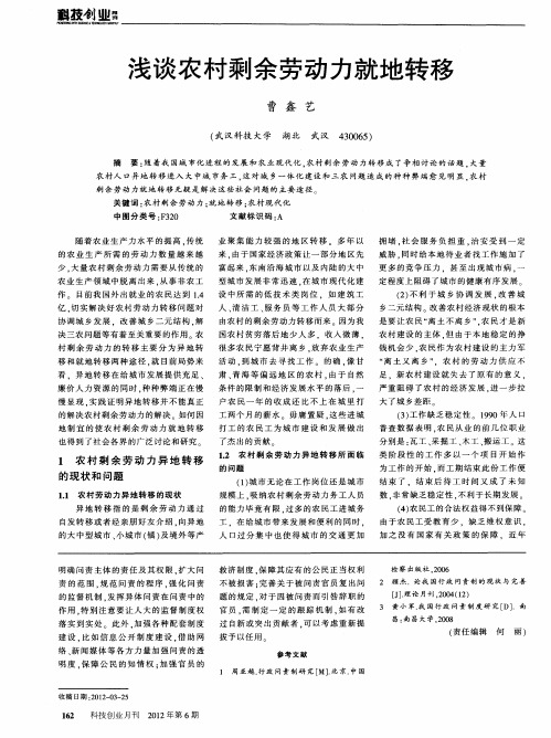浅谈农村剩余劳动力就地转移