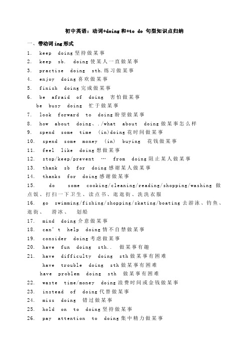 初中英语：动词+doing和+to do 句型知识点归纳