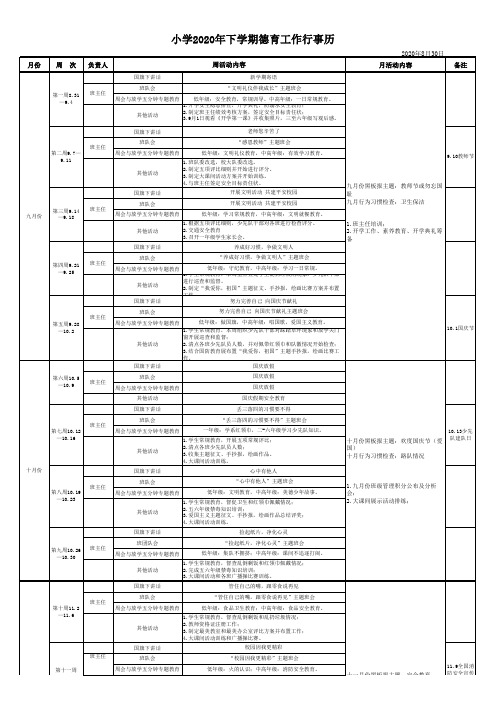 小学2020年下学期德育工作行事历