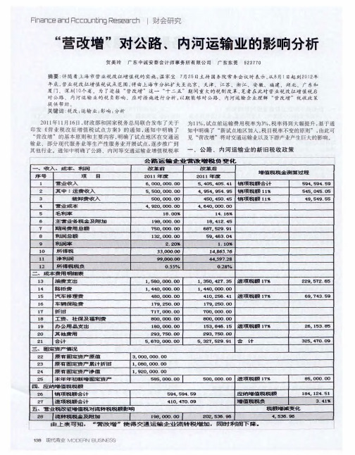 “营改增”对公路、内河运输业的影响分析