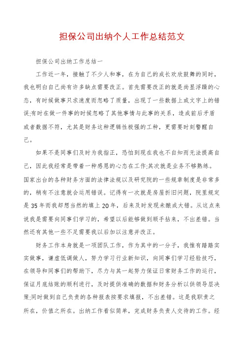 担保公司出纳个人工作总结范文