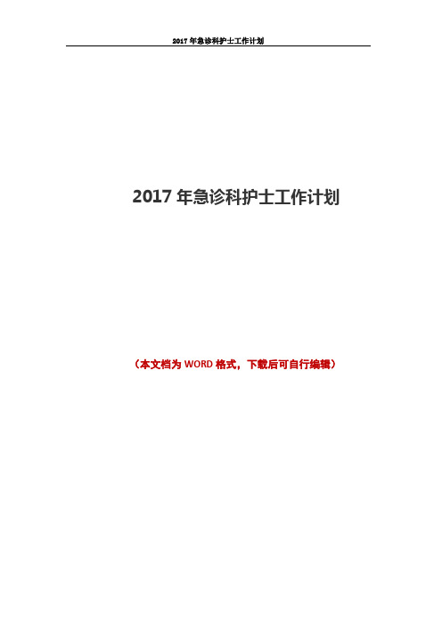 2017年急诊科护士工作计划