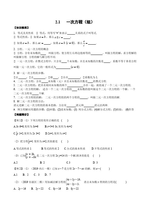 2.1 一次方程(组)(学案)-2021年中考数学一轮复习课件与学案(全国通用)