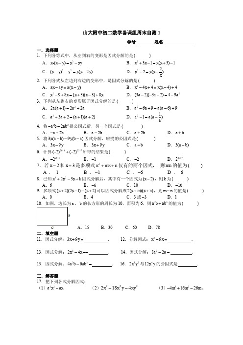 周末自测1(因式分解)