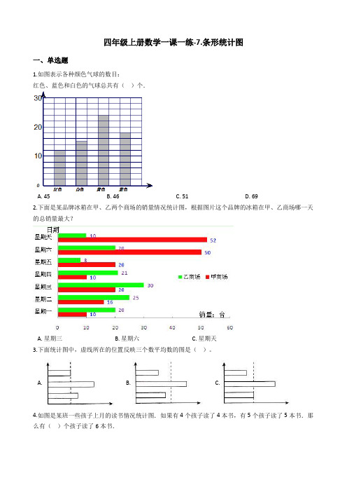 四年级上册数学一课一练-7.条形统计图 人教版(2014秋)(含答案)