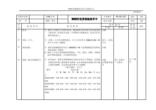 铸钢件进货检验指导书