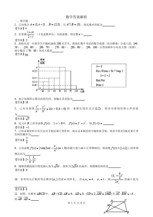 【精品试题】江苏省盐城中学2019届高三仿真练习(2019.5.30 )数学试题答案解析全国百强校