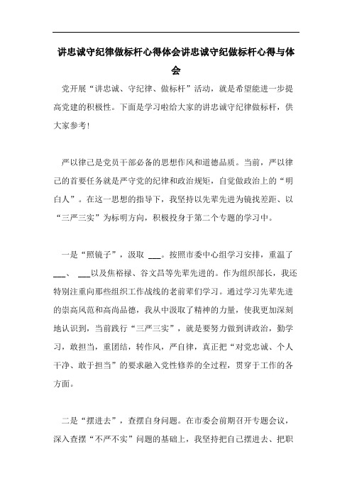 讲忠诚守纪律做标杆心得体会讲忠诚守纪做标杆心得与体会