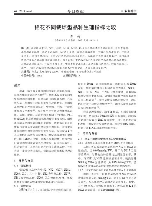 棉花不同栽培型品种生理指标比较