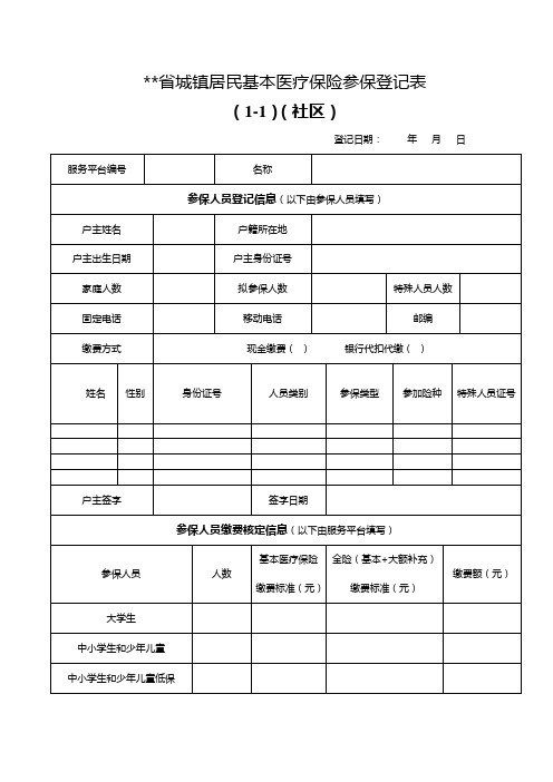 城镇居民基本医疗保险参保登记表(社区)