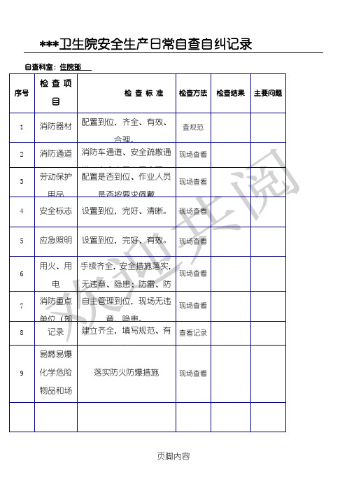 卫生院安全生产日常检查表格模板