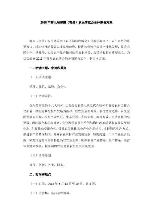 2018年第九届海南(屯昌)农民博览会总体筹备方案