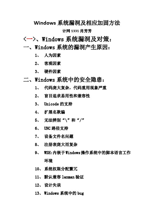 Windows系统漏洞及相应加固方法