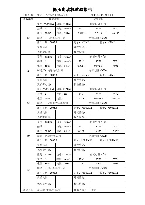 低压电动机试验报告