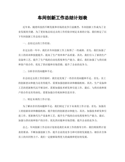 车间创新工作总结计划表