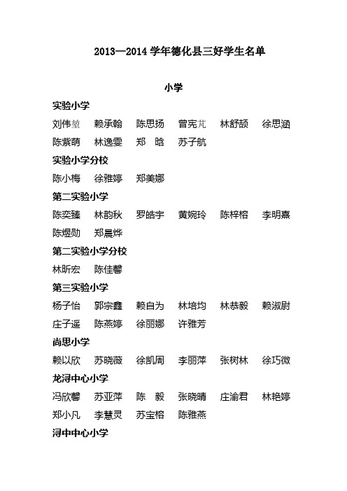 德化县2012—2013学年县级三好学生名单