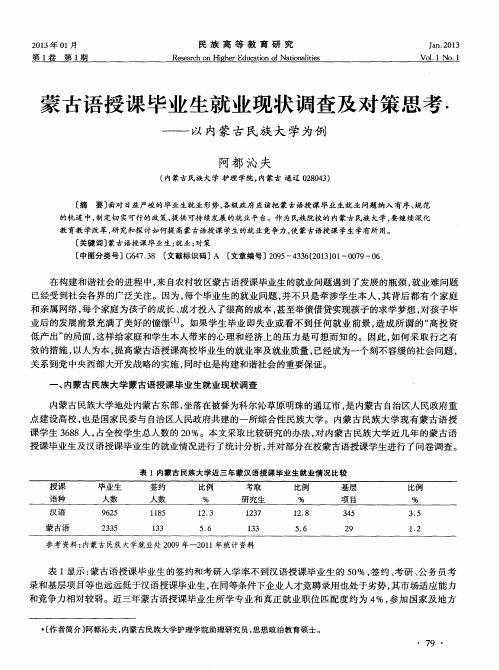 蒙古语授课毕业生就业现状调查及对策思考——以内蒙古民族大学为例