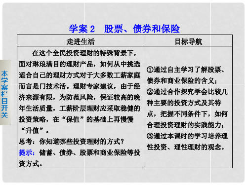 高中政治 第二单元 第六课 股票、债券和保险学案课件 新人教版必修1