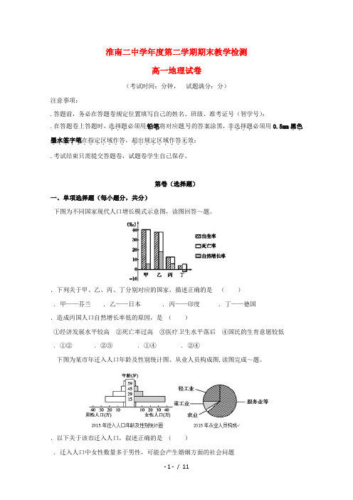 安徽省淮南第二中学2017_2018学年高一地理下学期期末考试试题201807120210