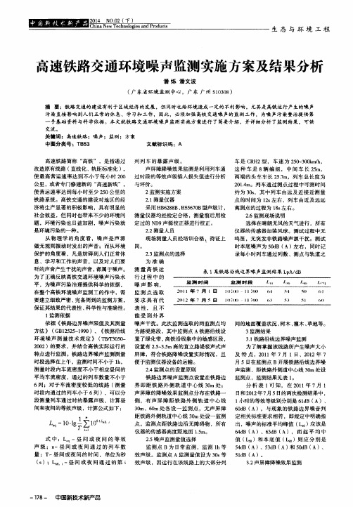 高速铁路交通环境噪声监测实施方案及结果分析