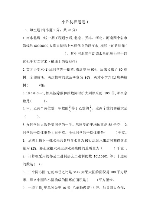 小升初数学押题卷3套