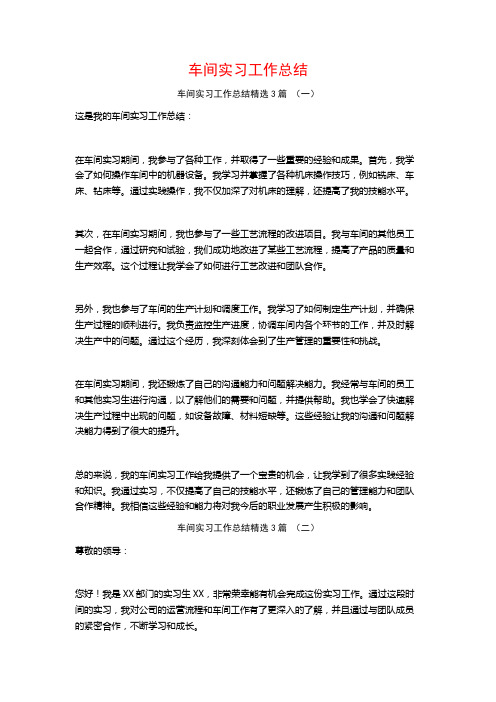 车间实习工作总结3篇