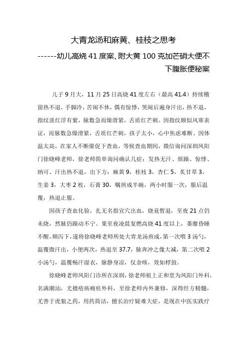 大青龙汤和麻黄、桂枝之思考-----有幼儿高烧41度案和大黄100克加芒硝大便不下腹胀便秘案