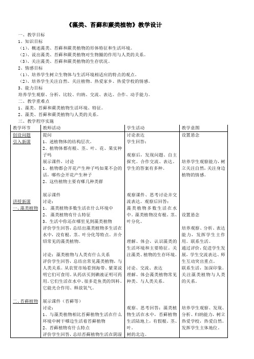 人教版初中生物七年级上册 第一节  藻类、苔藓和蕨类植物-市赛一等奖