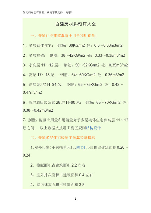 自建房材料预算方法和各种建筑尺寸大全